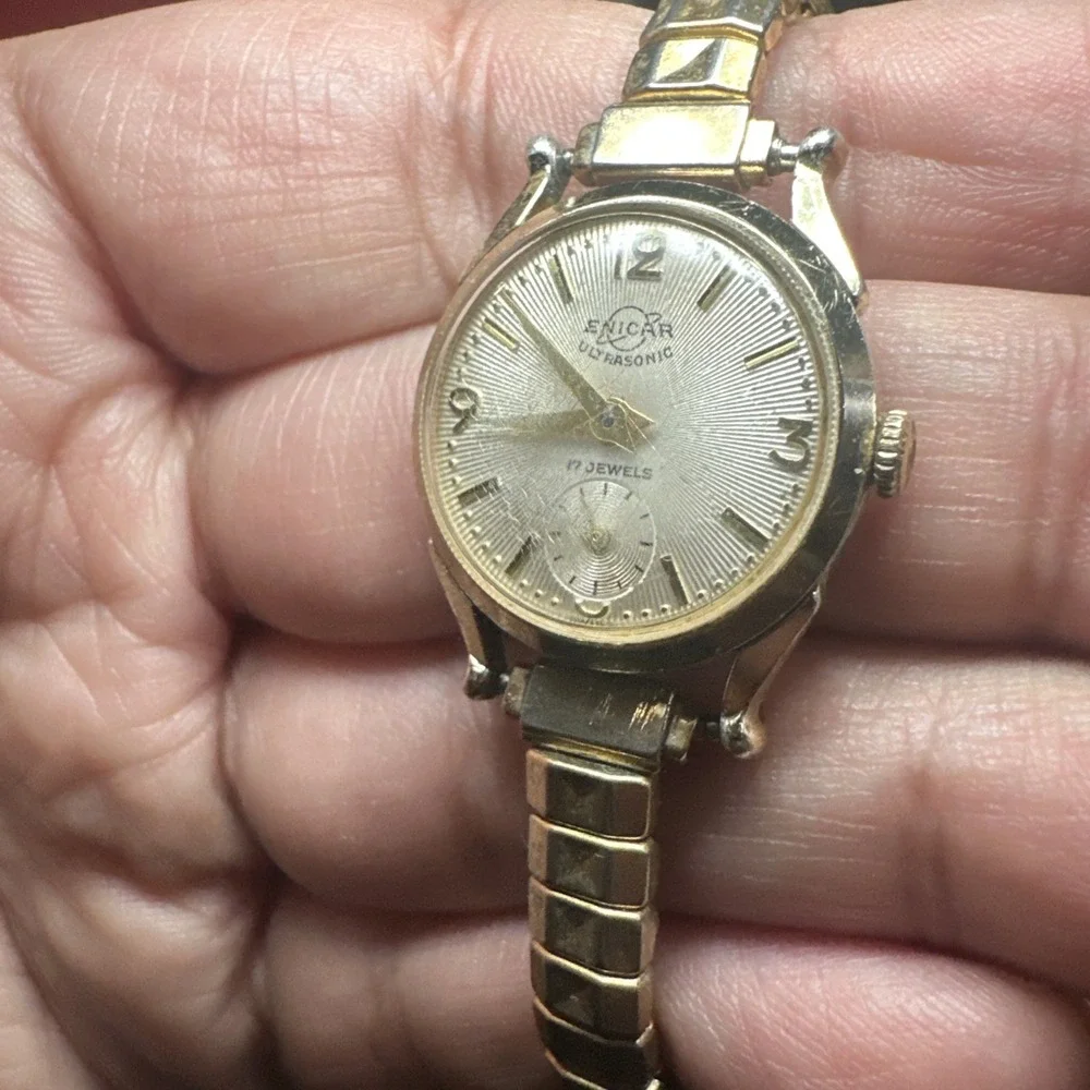 Works ENICAR Ultrasonic DURALUMINUM Swiss 17 Jewels Mechanical Ladies Watch 23mm